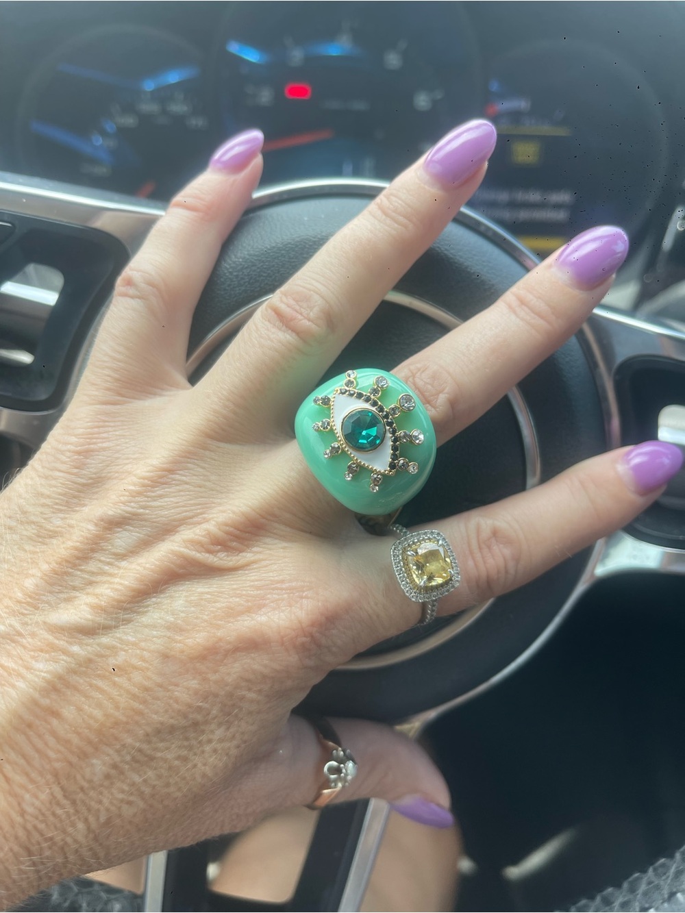 Kurt Geiger Turquoise Green Enamel Statement Ring with Teal Crystal - Picture 3 of 3